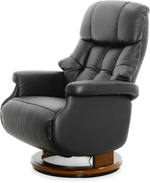 Кресло реклайнер Relax Lux Electro S16099RWB, натуральная кожа черная (001), основание дерево темный орех (029)