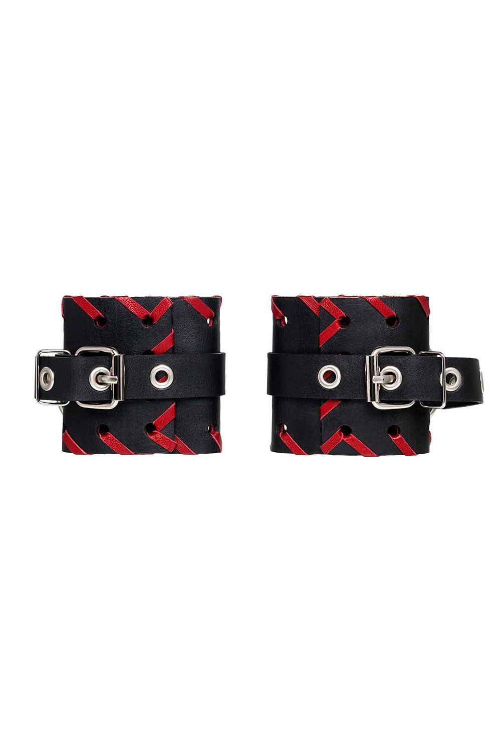 Черно-красные наручники из натуральной кожи