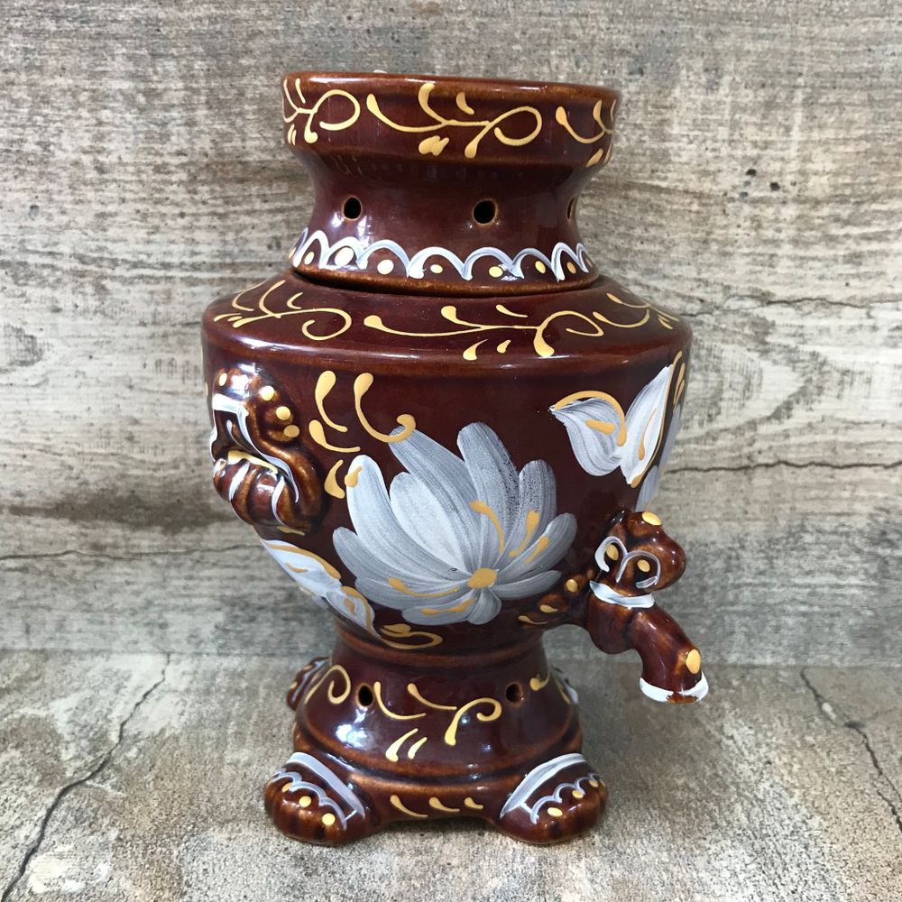 Аромалампа Самовар цвет коричневый роспись цветы светлые керамика 16,5 см