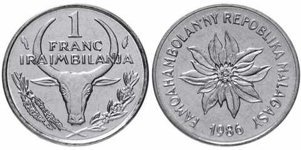 Мадагаскар 1 франк, 1965-2002 UNC