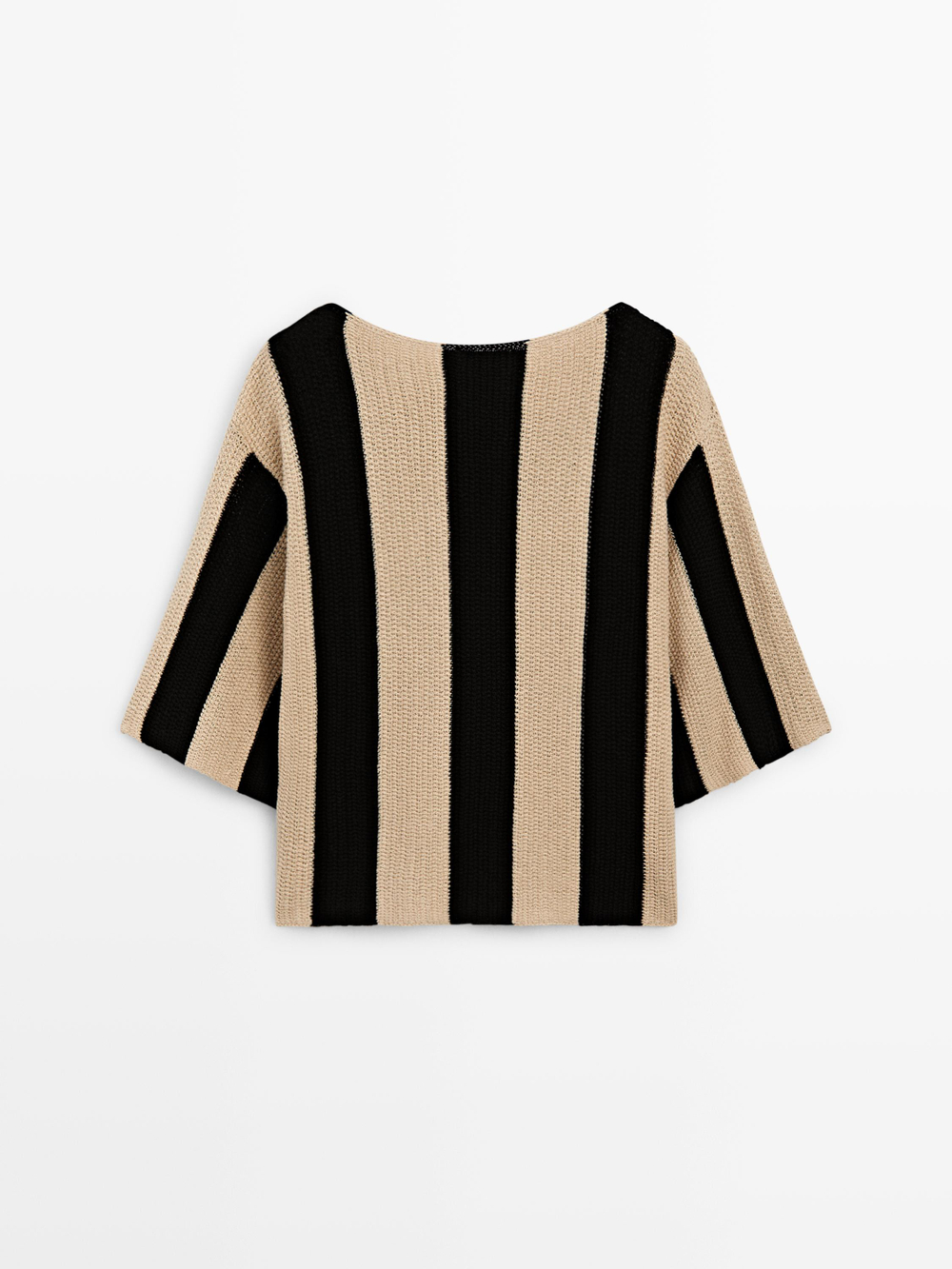 Massimo Dutti Трикотажный свитер из смесового хлопка в полоску, черный