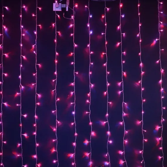 Светодиодный RGB занавес Хамелеон 1.5*2 м., 220V, 200 разноцветных LED ламп, прозрачный ПВХ провод, Rich LED (RL-CS1.5*2-T/ARGB)