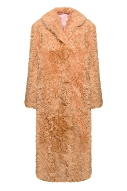 Длинная бежевая шуба