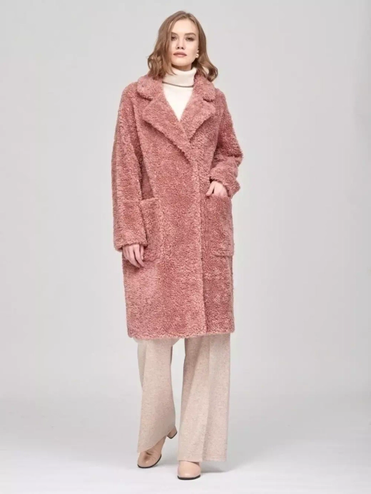 Шуба женская из шерсти мериноса чебурашка тедди, коралловая, SilverFox