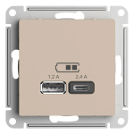 ATLASDESIGN USB РОЗЕТКА А+С, 5В/2,4А, 2х5В/1,2А, механизм, ПЕСОЧНЫЙ