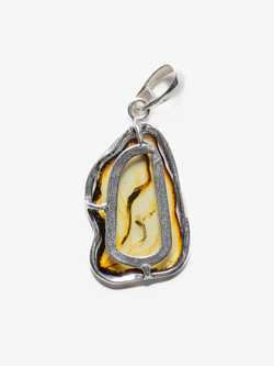 Уникальный серебряный кулон с цельным янтарем, серебро 925 пробы