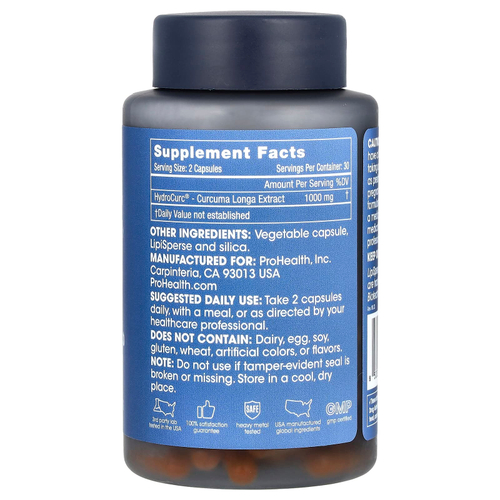 ProHealth Longevity, Hydrocurc® 1000, 60 капсул (500 мг в 1 капсуле)