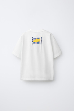 ZARA ФУТБОЛКА С ГРАФИЧЕСКИМ ПРИНТОМ, БЕЛЫЙ