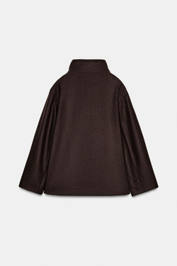 ZARA КОРОТКОЕ ПАЛЬТО ИЗ СМЕСОВОЙ ШЕРСТИ С ВОРОТНИКОМ СТОЙКОЙ, ЧЕРНЫЙ