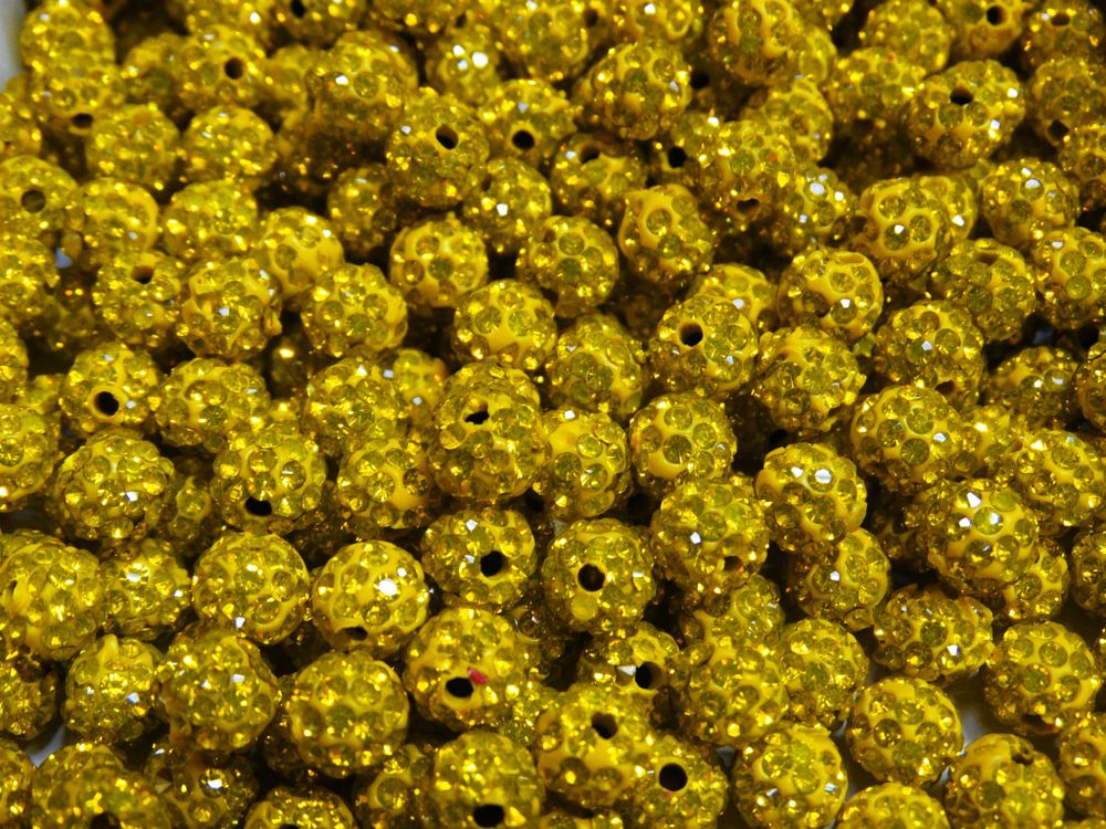 ДШ005НН8 Бусины из полимерной глины и хрустальных страз, цвет: желтый, размер: 8 мм, 6 шт.