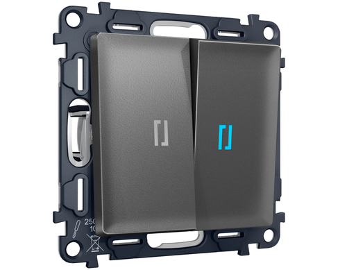 MA654060 Комплект механизма 2-кл выключателя с самовозвратом с подсветкой 10000K ALFA Антрацит серый QUANT (AP6540, VM129, G17B)