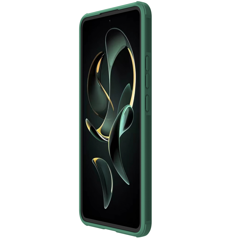 Чехол зеленого цвета (Deep Green) с защитной шторкой для камеры от Nillkin на Xiaomi 13T, 13T Pro и Redmi K60 Ultra, серия CamShield Pro Case
