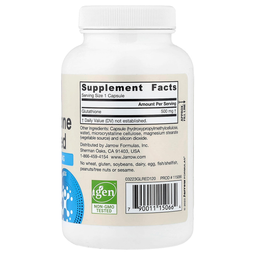 Jarrow Formulas, веганский восстановленный глутатион, 500 мг, 120 растительных капсул