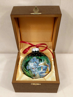 Коллекционный елочный шар с росписью Палех "Ангел" в футляре