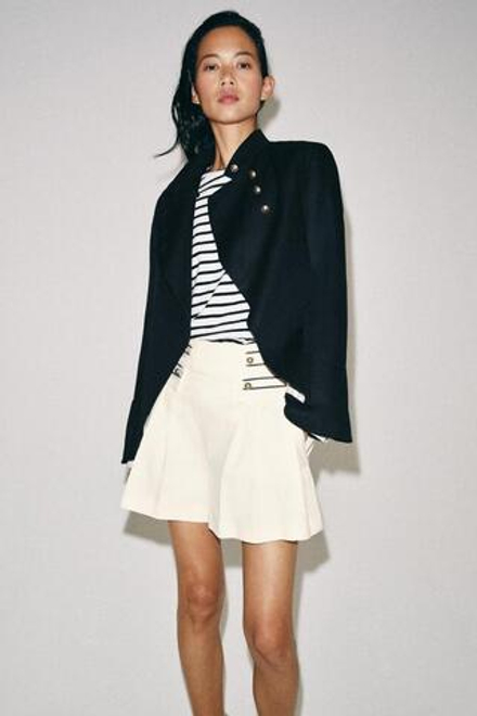 ZARA ШОРТЫ СО СКЛАДКАМИ — ZW COLLECTION, ЖЕЛТОВАТО-БЕЛЫЙ