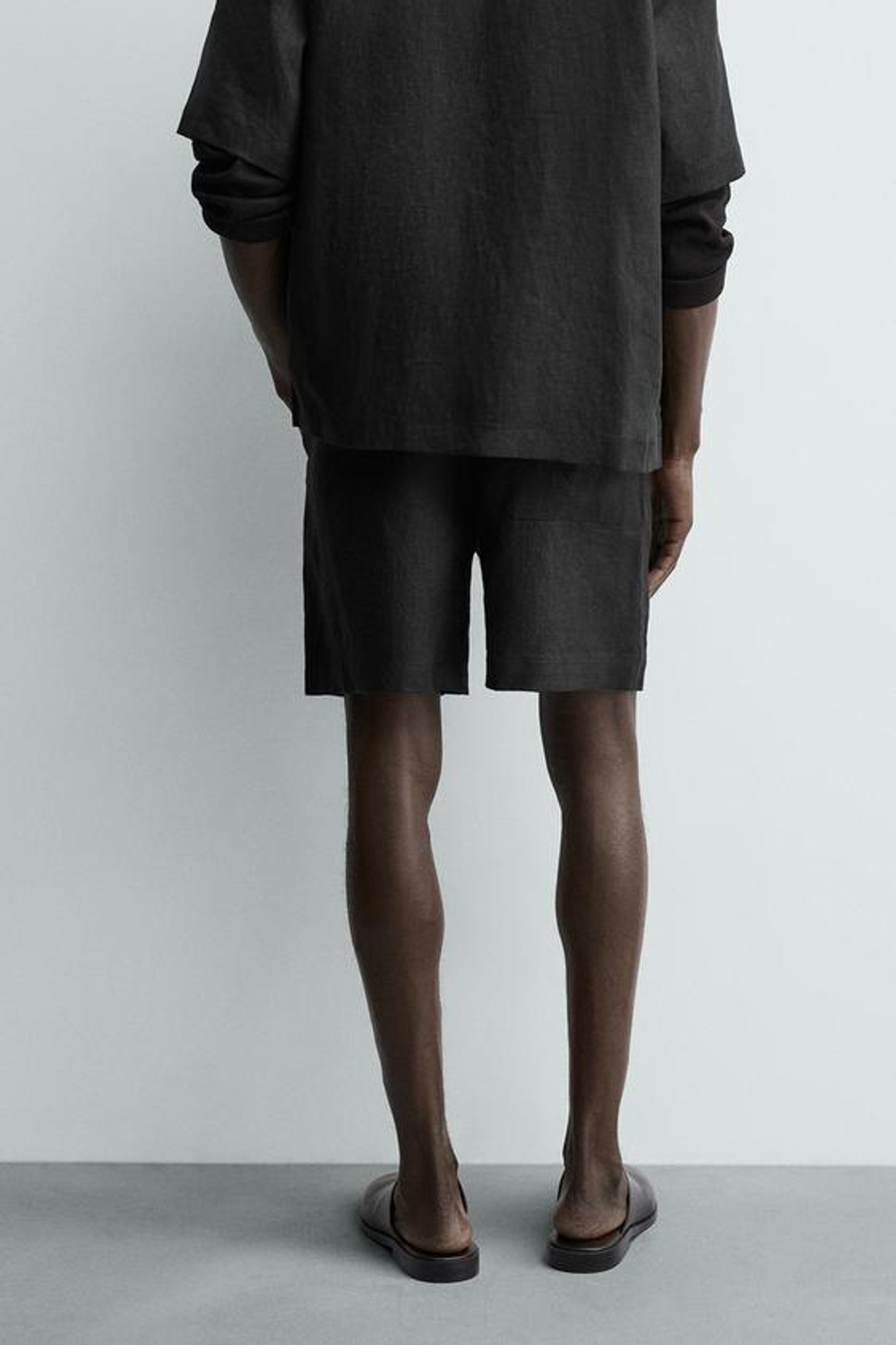 ZARA ШОРТЫ RELAXED FIT ИЗ 100% ЛЬНА, ЧЕРНЫЙ