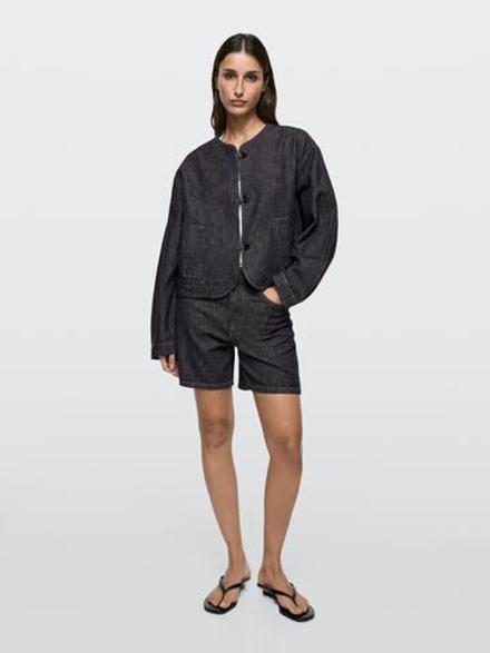 Massimo Dutti Джинсовые шорты со средней посадкой, темно-синий