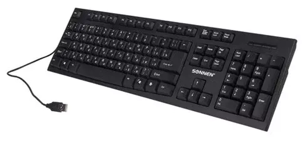 Клавиатура проводная SONNEN KB-330,USB, 104 клавиши, классический дизайн, черная