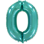 Шар фольгированный Цифра 0 101 см (Бирюзовый)