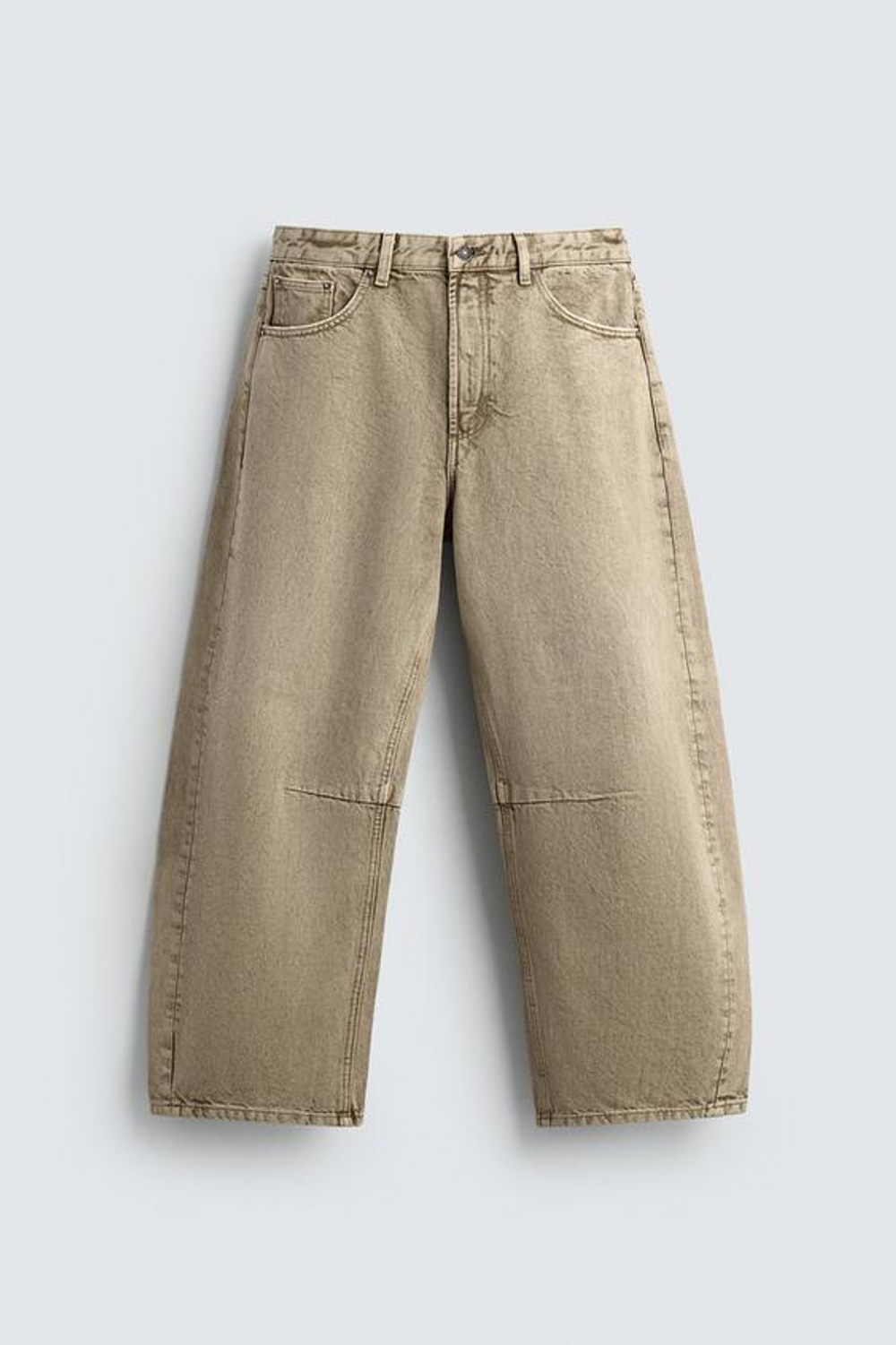ZARA БРЮКИ BARREL FIT С ЭФФЕКТОМ ПОТЕРТОСТИ, ПЕСОЧНЫЙ