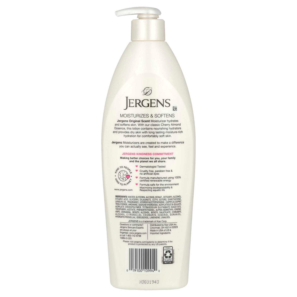 Jergens, Original Scent, увлажняющее средство для сухой кожи, вишня и миндаль, 621 мл (21 жидк. унция)