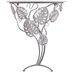 Консоль Monstera Deliciosa Wood (Монстера) Айс Античное серебро