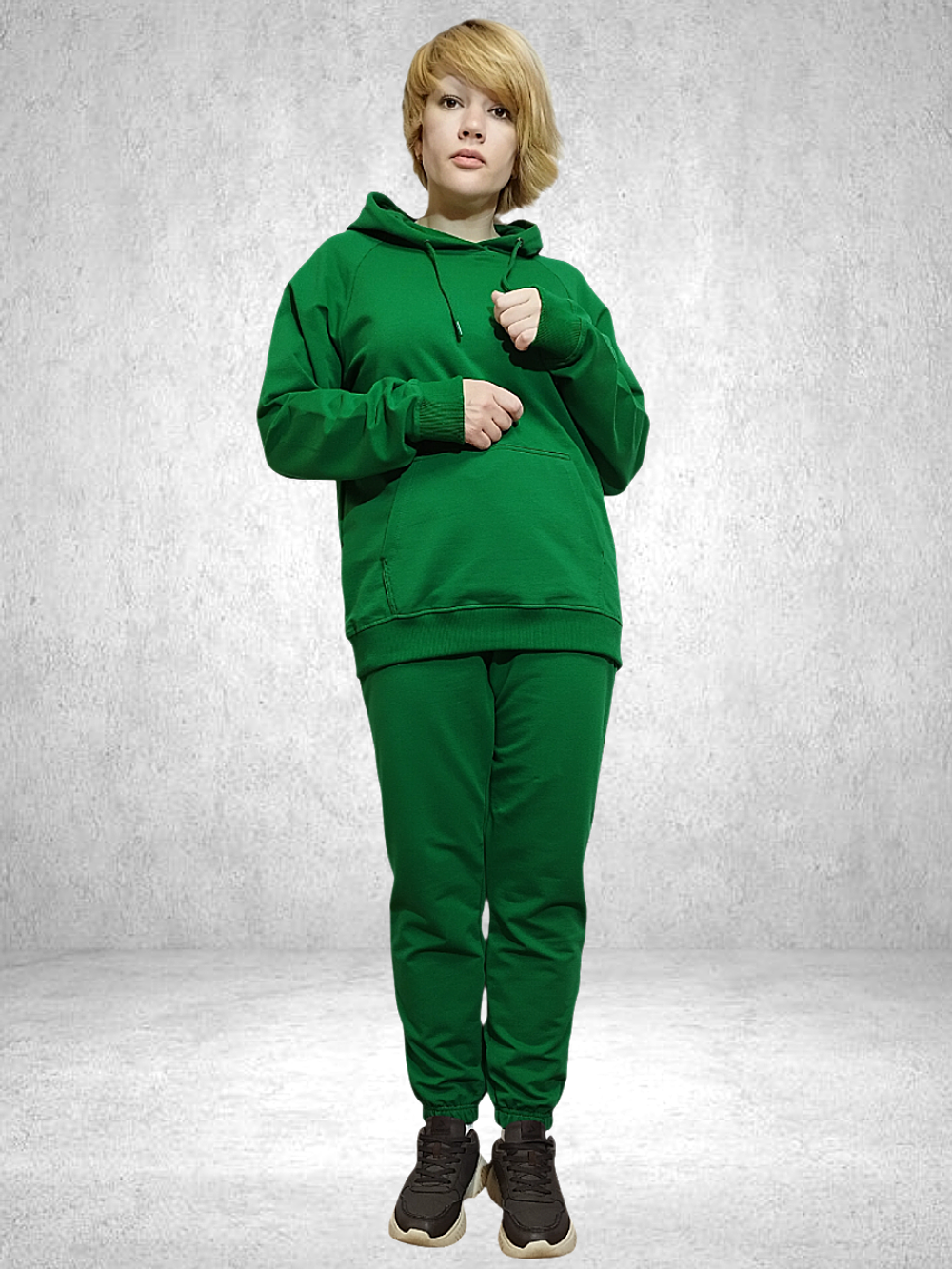 OW-009 Костюм женский спортивный худи с капюшоном, брюки низ на резинке (футер 2-х нитка) (56-3XL)