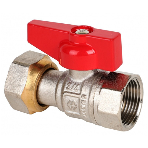 Кран латунный шаровой MVI BV.530, DN 20, PN 40, никелированный, полнопроходной, бабочка, муфта-накидная гайка