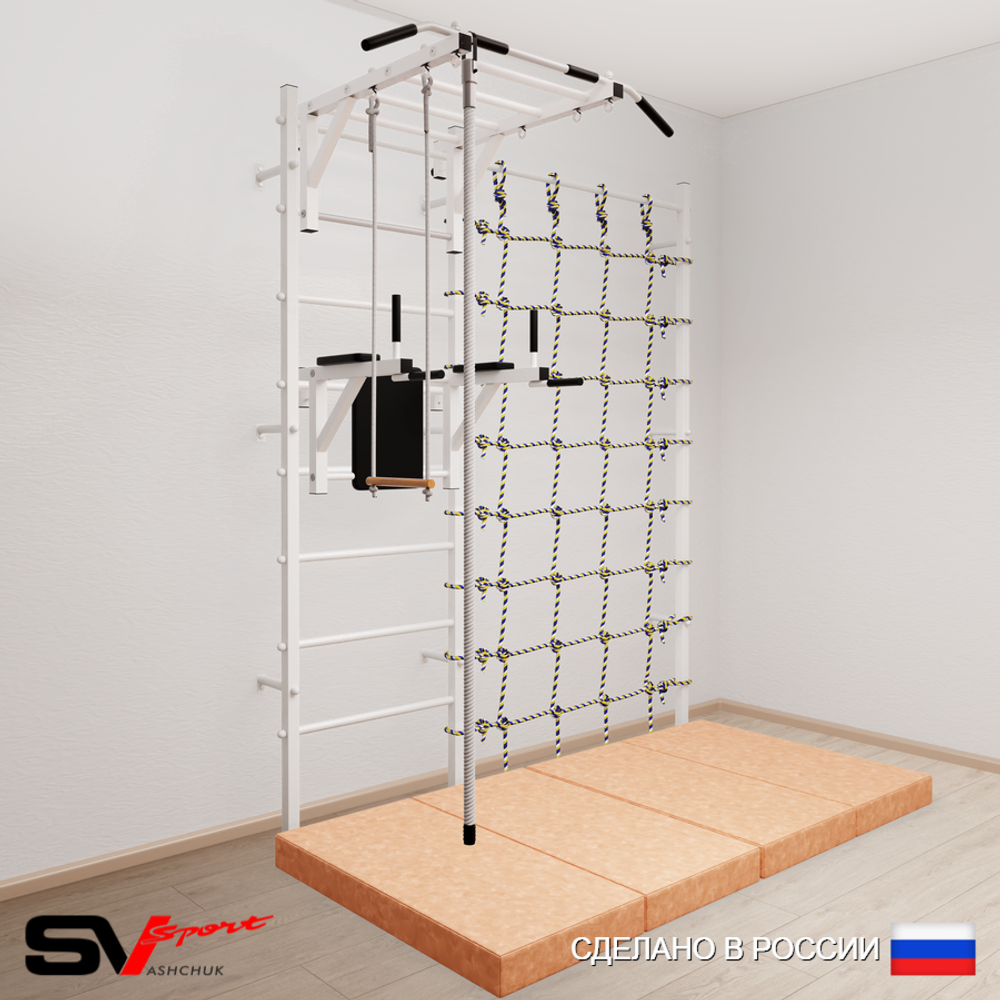 Шведская стенка Sv Sport усиленная 64640 (Турник рукоход/Брусья/Канат/Трапеция/Мат 2м/Канатный лаз)