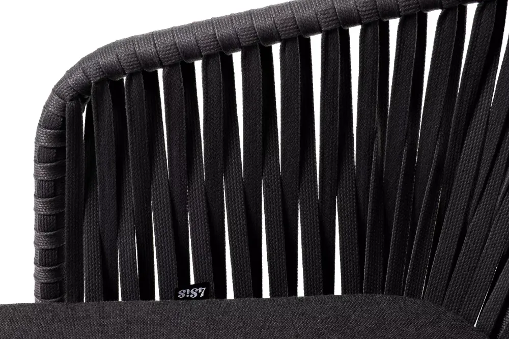 "Бордо" стул плетеный из роупа, каркас алюминий темно-серый (RAL7024) шагрень, роуп серый 15мм, ткань темно-серая 027