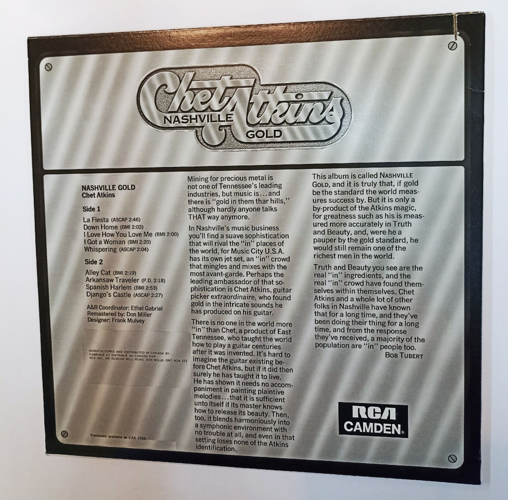 Винтажная виниловая пластинка LP Chet Atkins Nashville Gold (Canada 1981)