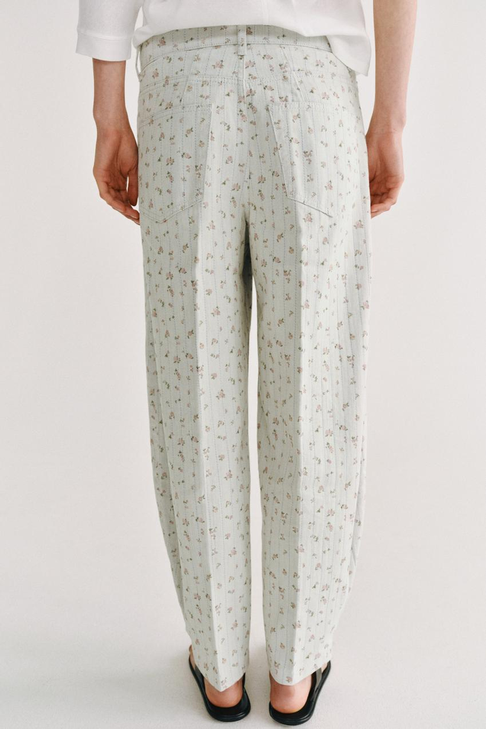 ZARA ДЖИНСЫ TAPERED С ВЫСОКОЙ ПОСАДКОЙ И ЦВЕТОЧНЫМ ПРИНТОМ — ZW COLLECTION, ГОЛУБОЙ