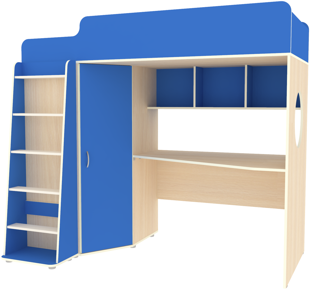 Кровать-чердак КарИВи Легенда 4.1 80х190  Дуб Молочный Светло-синий, голубой