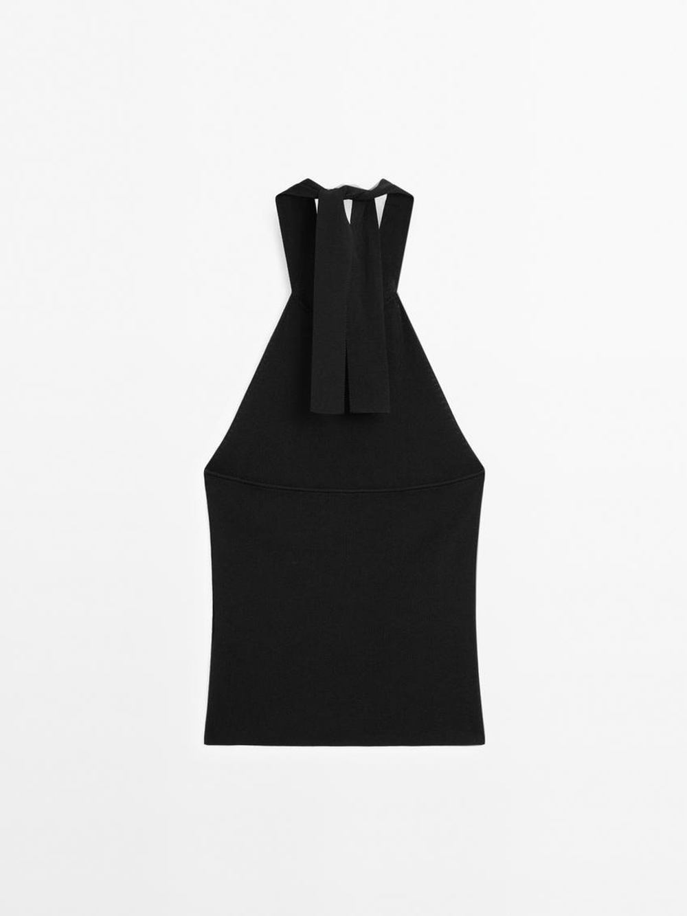 Massimo Dutti Топ с горловиной-халтер, черный
