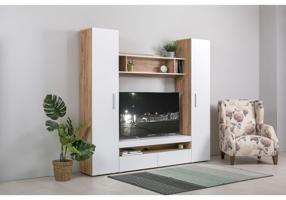 Полка Альба дуб золотой craft / белый премиум