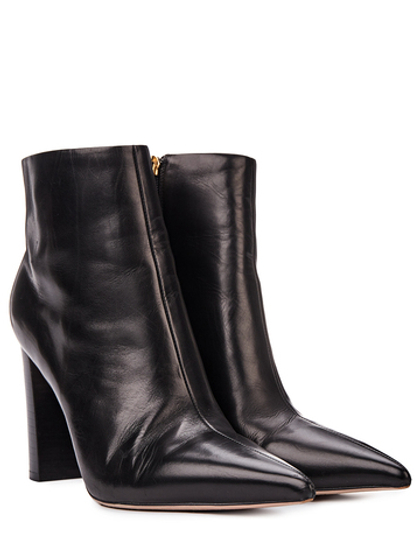 Женские чёрные кожаные ботильоны на каблуке