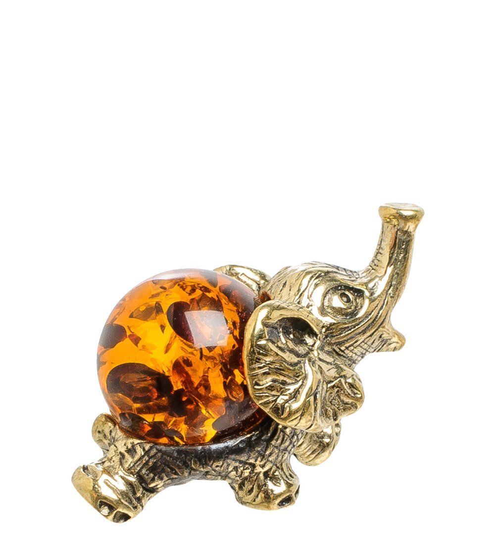 Народные промыслы AM-1528 Фигурка «Слоненок с шаром» (латунь, янтарь)