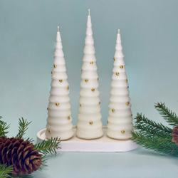 Набор свечей елочек с золотыми шарами с подставкой Limbon Candle, 3 шт.