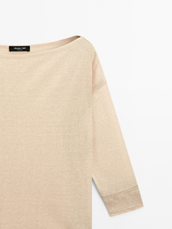 Massimo Dutti Футболка из смеси шерсти и льна, светло-бежевый