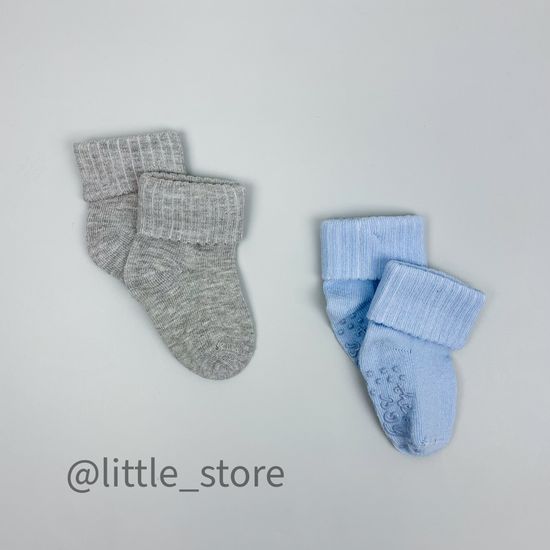 Носочки хлопковые для мальчиков Серый/Голубой со стоперами