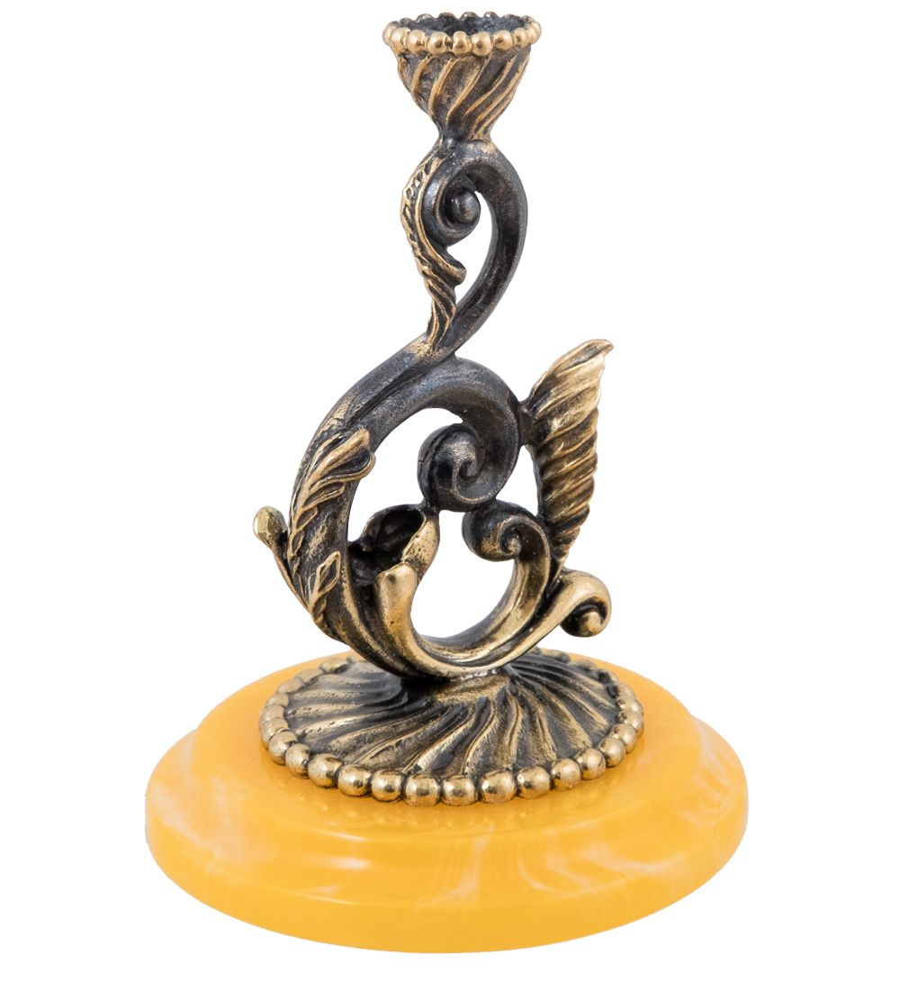 Народные промыслы AM-1584/1 Подсвечник «Ажурный» (латунь, янтарь)