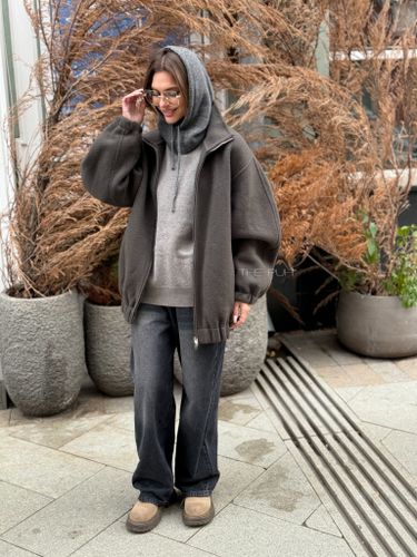 Шерстяной графитовый оверсайз бомбер