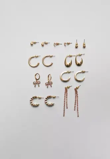 STRADIVARIUS Набор из 9 пар сережек со стразами, розовый