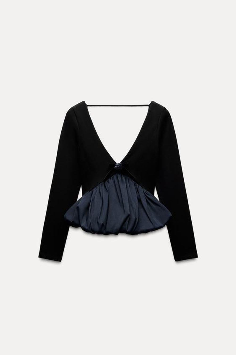 ZARA ТОП ОБЪЕМНОГО КРОЯ С ЦВЕТКОМ, СИНИЙ/ЧЕРНЫЙ