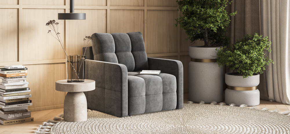 Кресло-кровать Денди Слим Велюр Монолит серый