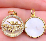 005-з Подвеска с перламутром «Дерево счастья», 15мм, позолота