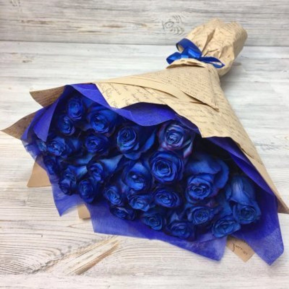 Букет из 25 синих роз (70см)