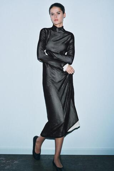 ZARA ДЛИННОЕ КОМБИНИРОВАННОЕ ПЛАТЬЕ, БЕЛЫЙ/ЧЕРНЫЙ