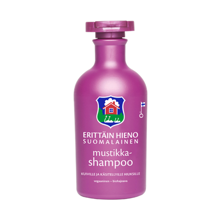 Финский черничный шампунь Orkla Erittain Hieno Mustikkashampoo - 300 мл., увлажняющий, для сухих и обработанных волос