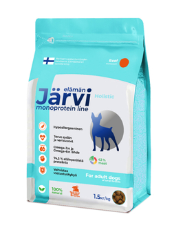 Jarvi сухой монопротеиновый полнорационный корм для взрослых собак мелких пород,говядина, 1,5кг.